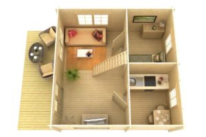 Casa de madera Stockholm 25m2 / 5 x 5 m / 58mm