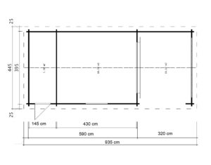 Caseta de madera Heinz 22m2 / 9 x 4 m / 58mm