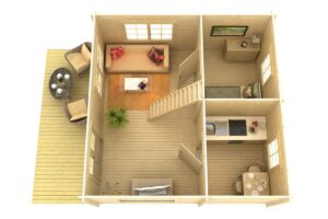 Casa de madera 25m² | 70mm | 5x5m (corte transversal)