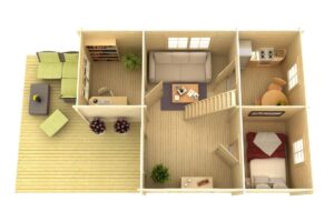 Casa de madera 31m² | 58mm | 7x5m (corte transversal)