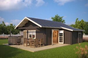 Casa de madera con dos dormitorios 43m² | 70mm | 7x7m (pintado)