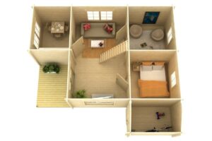 Casa de madera 35m² | 58mm | 8x7m (corte transversal)