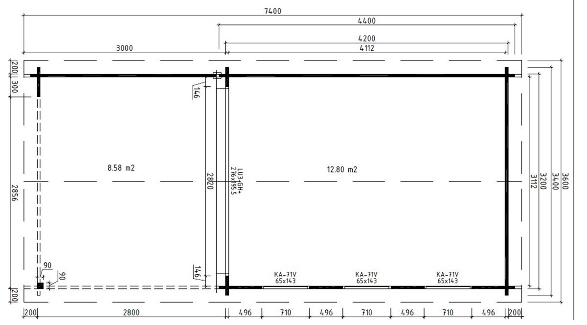 Caseta de jardín Eva E con porche / 12m² / 7x3m / 44mm - Casetas de Jardin  24