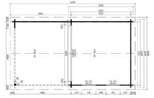 Caseta de jardín con porche Nora E 9m² 6x3m 44mm