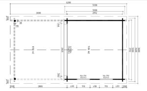 Caseta de jardín con marquesina Nora E 9 m2 / 3 x 3 / 44mm