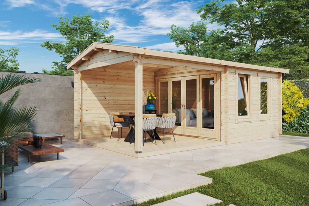 Caseta de jardín con porche Nora E / 9m² / 6x3m / 44mm