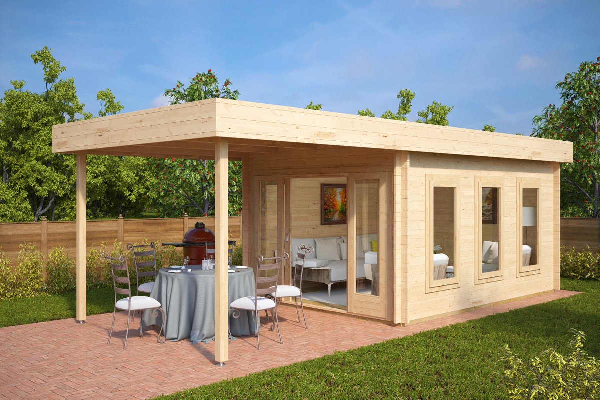 Summer House Jacob E with Canopy 12m² / 44mm / 4 x 3 m - Casetas de