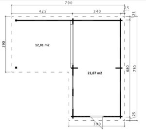 Caseta de jardín Hansa Corner Deluxe A 22m2 / 7x3m / 70mm