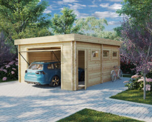 Garaje de madera D con puerta basculante 70mm 4,5x5,5 m
