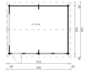 Garaje grande de madera B con puerta basculante 4,5x5,5m 70mm