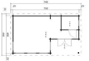 Casa de madera Málaga 1 / 22m² / 7x4m / 58mm
