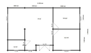 Casa de madera con dos dormitorios Dune 70m2 12x6m 70mm