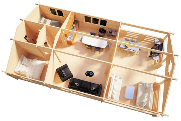 Casa de madera con dos dormitorios Holiday F 50m² 7x12m 70mm