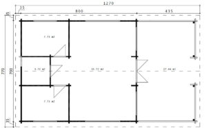 Casa de madera con dos dormitorios Holiday F 50m² 7x12m 70mm