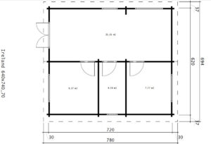 Casa de madera con dos dormitorios Ireland 42m² 6x7m 70mm