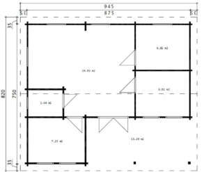 Casa de madera con tres dormitorios Holiday D 50m² 9x7m 70mm