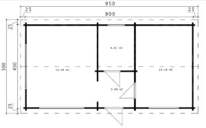 Casa de madera con un dormitorio Holiday J 40m² 9x4,5m 70mm