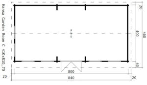 Caseta de madera modelo C 30m² 8x4m 70mm