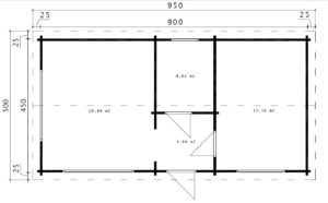 Casa de madera Holiday H 40m2 / 70mm / 4,5 x 9 m