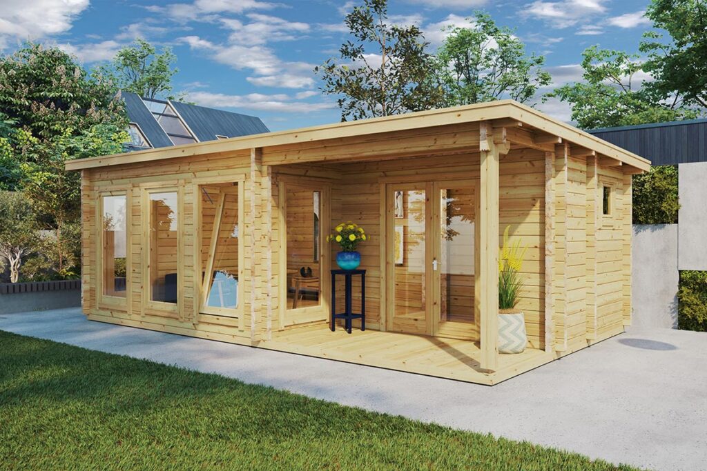 Casa de madera con cuarto de baño