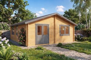Casa de madera con dos dormitorios 42m² | 70mm | 6x7m (pintado)