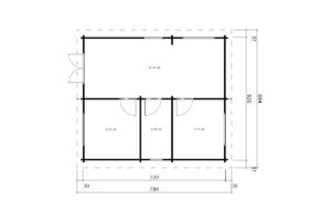 Casa de madera con dos dormitorios 42m² | 70mm | 6x7m