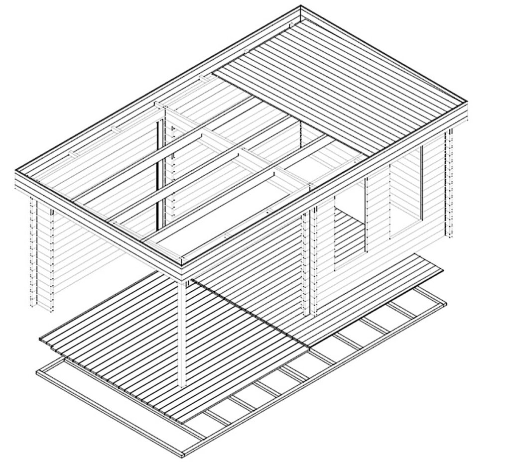 Caseta de jardín con porche Lucas E 9m² 6x3m 44mm