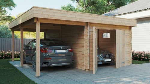 Garaje H con puertas de madera