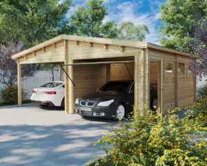 Garaje de madera G con puerta basculante 70mm 6x7m