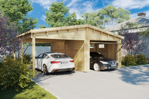 Garaje de madera G con puerta basculante 70mm 6x7m