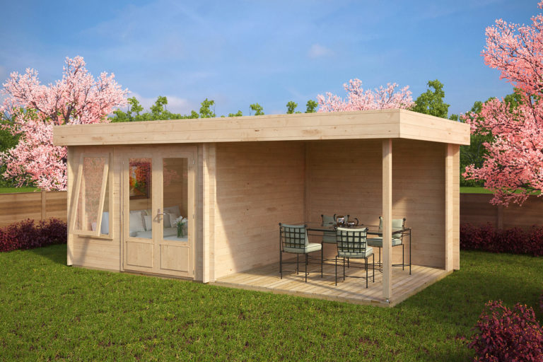 Caseta de jardín con porche Lucas D | 9m2 | 6x3m | 44mm | G0160-1