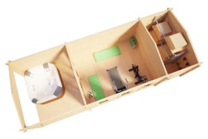 Caseta de jardín con porche y trastero Super Eva E 18 m2 / 9x3 m / 44 mm