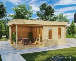 Caseta de jardín moderna con porche