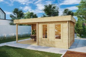 Caseta de jardín moderna con porche