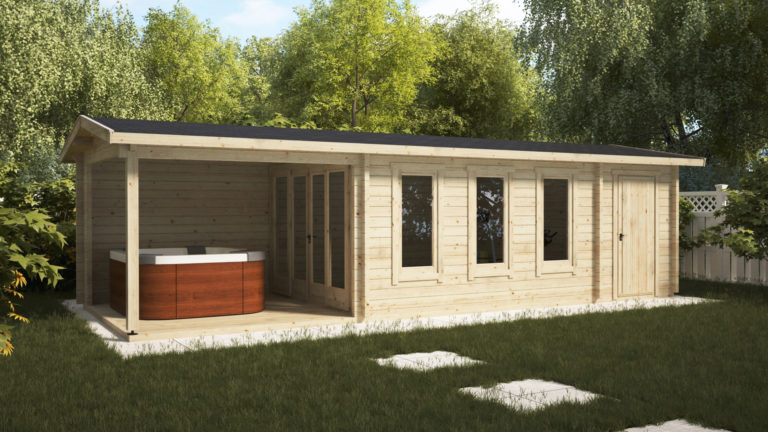 Caseta de jardín con porche y trastero Super Eva E 18m² / 9x3m / 44mm