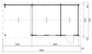Caseta de jardín Super Nora E con porche y trastero 15m² 8x3m 44mm