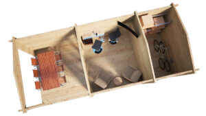 Caseta de jardín Super Nora E con porche y trastero 15m² 8x3m 44mm