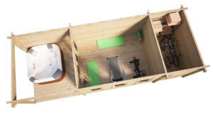 Caseta de jardín con trastero y porche Super Jacob E 18m² 3x9m 44mm