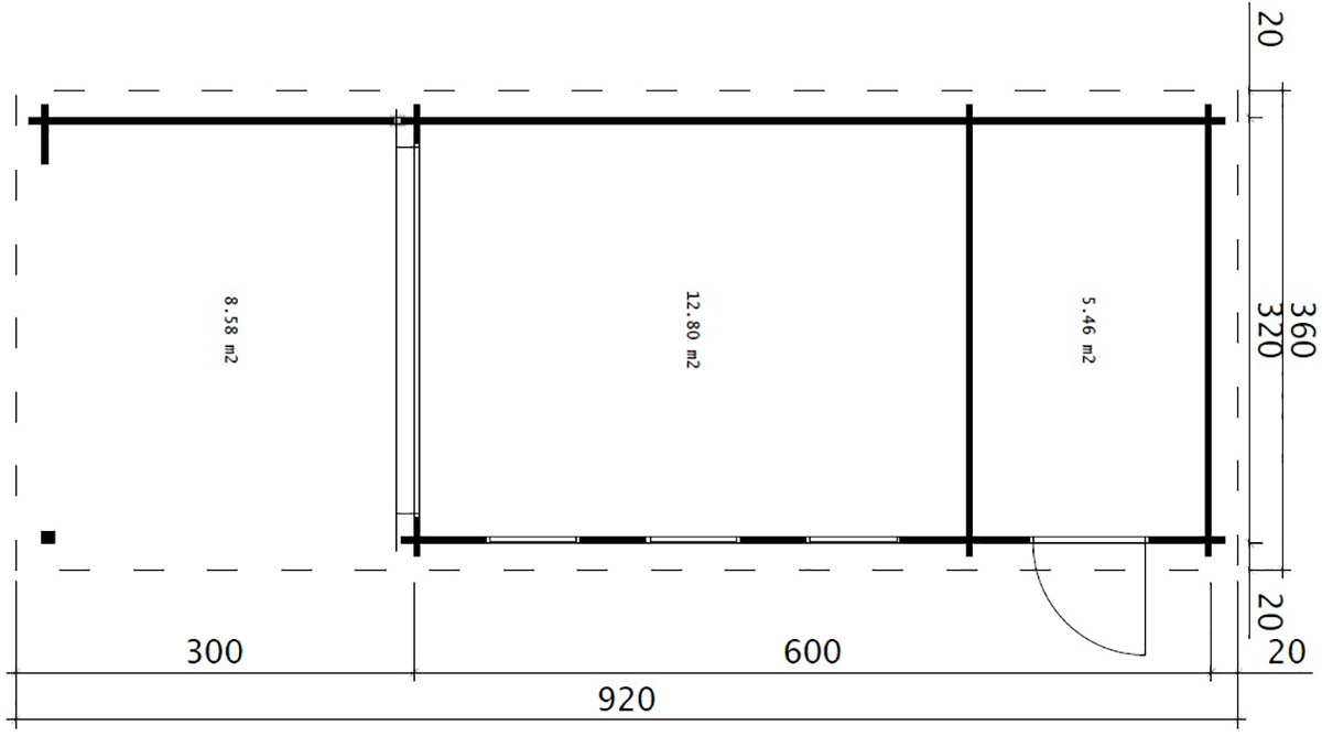 Caseta de jardín con trastero y porche Super Jacob E / 18m² / 3x9m