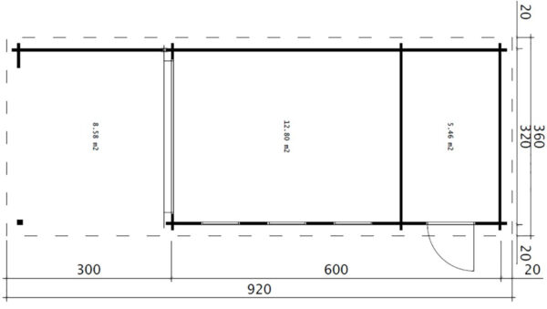 Caseta de jardín con trastero y porche Super Jacob E 18m² 3x9m 44mm