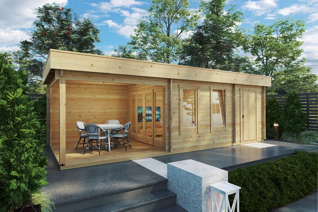 Caseta de jardín con porche y trastero