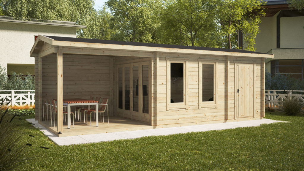 Caseta de jardín Super Nora con porche y trastero 15m² / 8x3m / 44mm