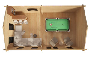 Caseta de madera modelo F 26m² 7x4m 70mm