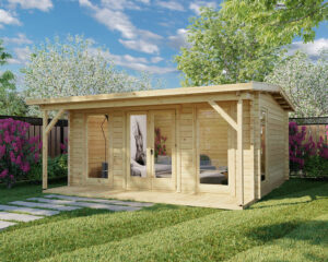 Caseta de madera para jardín con porche Lounj - Pepecasetas