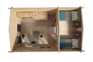 Casa de madera con altillo 30m² | 70mm | 6x4m (vista superior)