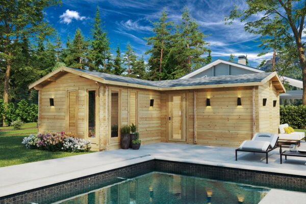 Caseta de madera grande con sauna Devon-3 | 40m2 | 7.5x3.9x3.4m | 70mm | G0284-1