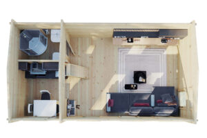 Casa de madera con altillo Sweden J / 35m2 / 7x4m / 70mm