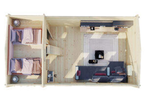 Casa de madera con altillo Sweden J / 35m2 / 7x4m / 70mm