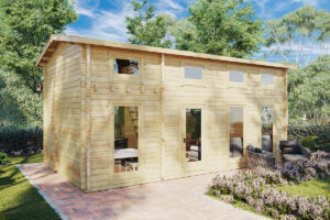 Casa de madera con altillo Sweden J / 35m2 / 7x4m / 70mm