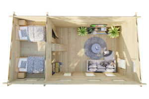 Casa de madera con altillo Sweden Q  / 35m2 / 7x4m / 70mm